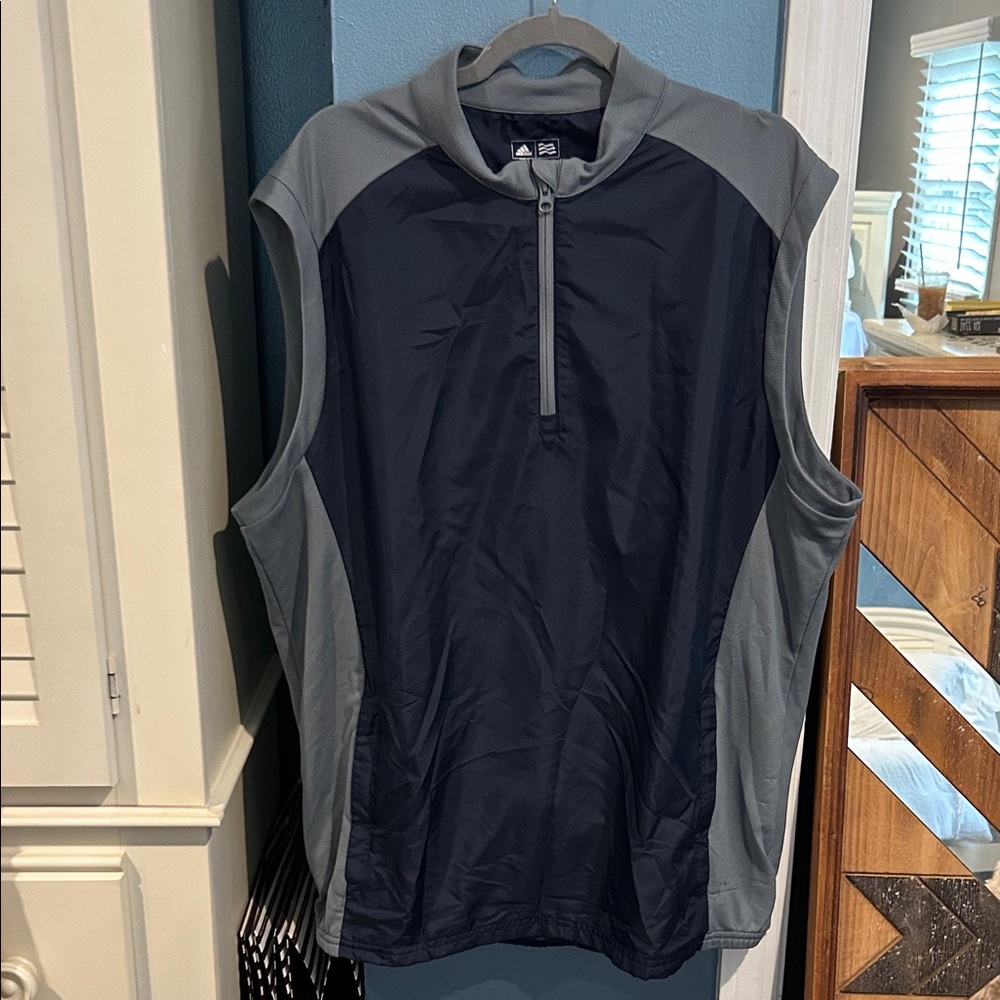 Adidas Men’s Navy and Gray Sleeveless Nylon Pullover